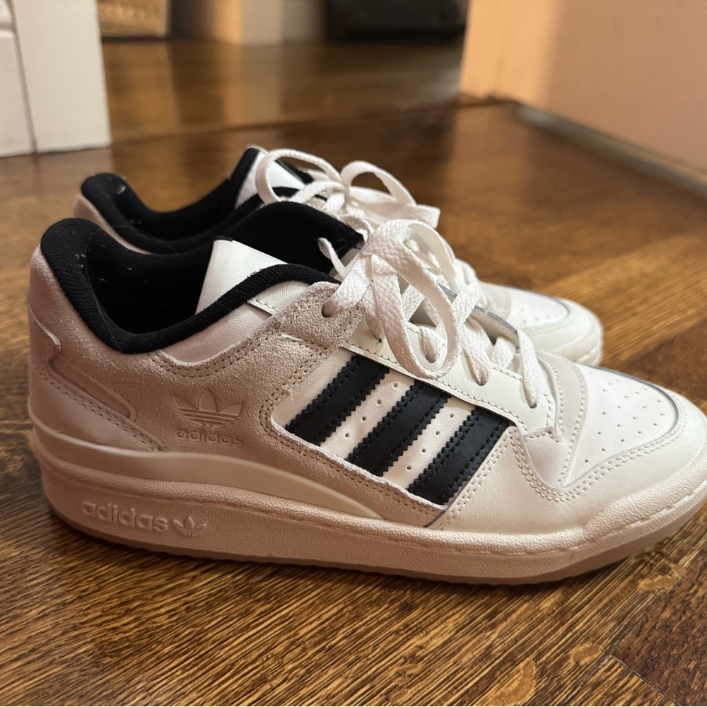 Adidas Women’s White and Black Striped Sneakers